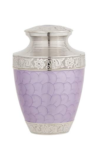 Enshrined Memorials Cremation Urn for Ashes - Artemis Series Affordable Solid Brass Metal Quality Handcrafted for Human Funeral Burial Large 10 inch & Keepsake Bundle, Lavender Purple - Thumbnail 6