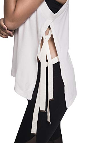 Satva Premium Organic Cotton Side Ties Tank Top for Yoga Workout Running Sports Training Cycling Sutra Tank, White, Small - Thumbnail 2
