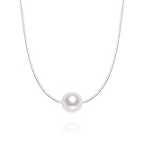 AAAA Quality Single White Round Freshwater Cultured Pearl Sterling Silver Necklace for Women 16 inches