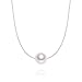 AAAA Quality Single White Round Freshwater Cultured Pearl Sterling Silver Necklace for Women 16 + 1 inches