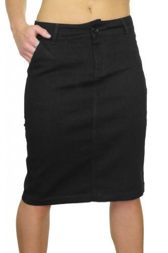 (2467-5) Denim Look Below Knee Stretch Jeans Skirt Black