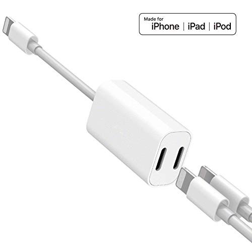 (Apple MFi Certified) Dual Lightning iPhone Splitter,iPhone Adapter Headphones Audio & Charge Cable Compatible iPhone 11 Pro X Xs Max Xr 7 8 Plus iPad, Support Calling Sync Music Control, iOS 12 13