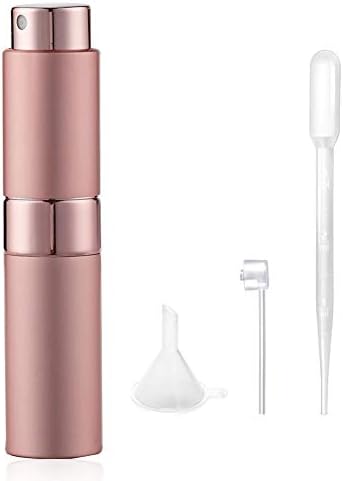 Atomizer Rotating Push Type 0.3 fl oz (8 ml) Unisex “Funnel & Nozzle & Dropper Included” Perfume, Portable, Quick Atomizer, For Work & Travel, Business Trips, Portable, Perfume, Small Diving, Portable, Mini Bottle, Atomizer, Perfume Spray Bottle, Perfume Refill Container (Rose Gold)