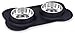 INTERNET'S BEST Bone Dog Bowl Set - Double Stainless Steel Food and Water Bowls with Non-Slip Silicone Stand - No Spill Pet Feeding Station - Durable Dog Dish Holder Set - Small, Black