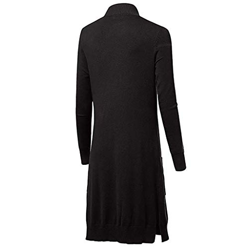 jiumoji Women Autumn Winter Knit Coat Blouse Long Sleeve Casual Kimono Pocket Casual Long Jacket Cardigan (-Black, M)