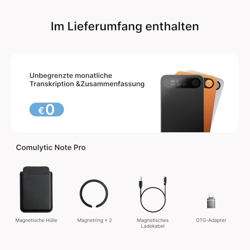 Comulytic Note Pro AI Digital Voice Recorder with Unlimited Transcription & Summary, Recorder with Write Function, 113 Languages, Voice Recorder for Meetings, Lectures, Black