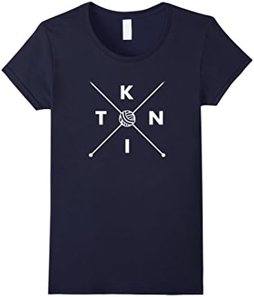 Womens Knit T-shirt with Knitting Needles and Ball of Yarn Small Navy