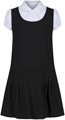 ex BHS (Ages 2-12 Girls School Pinafore with Blouse School Uniform Charcoal Grey & Navy (Regular & Generous Fit)