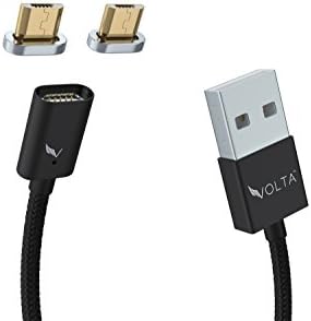 Volta Charger Micro-USB to USB A, Magnetic Universal Charger, 3.0 Quick Charge Compatible, Fast Charge & Rapid Charge, x1 Cable +2 Micro-USB Tips (Black, 6.4 Feet / 2 Meter)