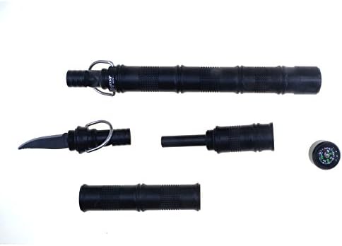 LAIX Magnesium Fire Starter, Camping EDC Flint and Steel Kit with Blade, Compass, Whistle, Waterproof Tinder, Tactical Key Chain (Black)