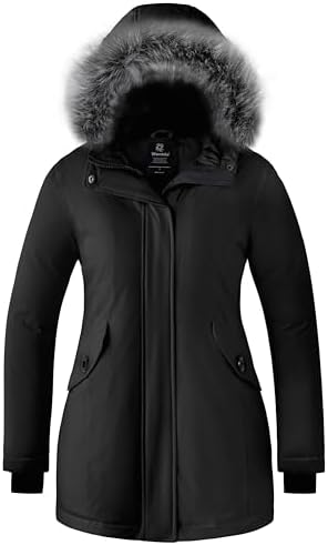 1 Madison Ladies' Water Resistant Long Parka with Faux Fur Hood (M