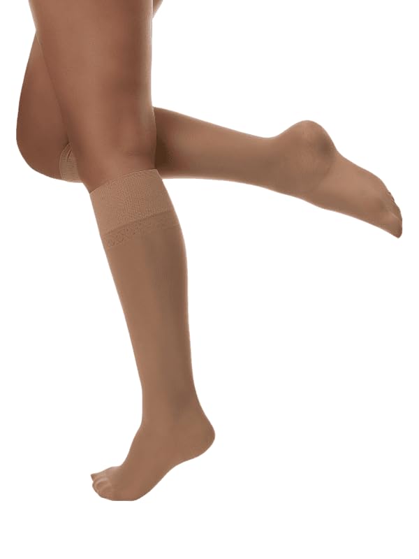 Divertd Class I Compression Stockings for Women Padded - Ultimate Comfort and Relief for Varicose Veins and Swollen Legs, Nude - S/M