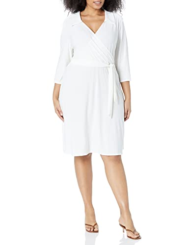 Star Vixen Petite Women's Three-Quarter-Sleeve Faux Wrap Dress, Ivory, PS,Small…