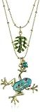 Betsey Johnson Teal and Gold Frog Pendant Necklace Two-Row Necklace