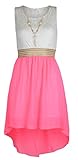 Girls Sleeveless Waist Band Asymmetrical Chiffon Dress with Neckless
