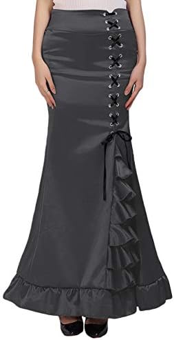 Women's Gothic Vintage Victorian Steampunk Lace-Up Tiered Ruffled Fishtail Mermaid Maxi Skirt