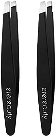 Slant Tweezers, ETEREAUTY Stainless Steel Precision Tweezers for Ingrown Hair, Eyebrow and Hair Remover 2 Pieces