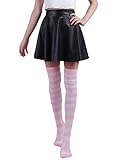 Women's Extra Long Striped Socks Over Knee High Opaque Stockings (Pink & White)