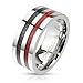 STR-0039 Stainless Steel Double Black and Red Carbon Fiber Inlay Wide Band Ring; Comes With Free Gift Box