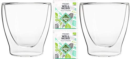 Feelino Teeset: 2X 200ml + 2X Bio-Tee Well Being - 2X 200ml doppelwandige Gläser/Thermogläser mit Schwebe-Effekt / 2X…