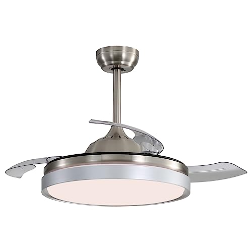 KPUY Deckenventilator mit Beleuchtung und Fernbedienung, Deckenventilator mit unsichtbaren ABS-Flügeln, 3-farbig dimmbares LED-Licht, 6-stufiger geräuschloser umkehrbarer DC-Motor