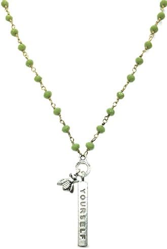 Bumble Bee Yourself Inspirational Quote Bead 16 Necklace Made in USA (Olive)