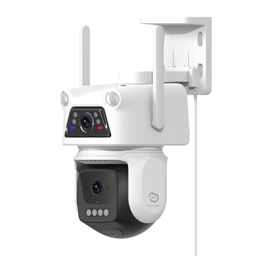 3K+3K (5MP+5MP) Telecamera di Sorveglianza Esterno a Doppio Obiettivo, Wi-Fi 2,4 GHz, Sicurezza a 360°, Tracciamento Auto, Rilevamento di Persone/Veicoli, Visione Notturna a Colori (D320)