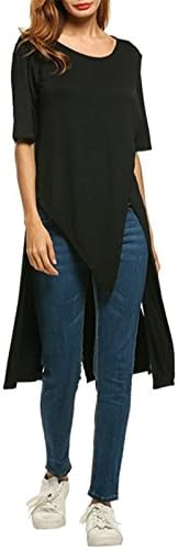 Peab Women O-Neck Short Sleeve Solid Asymmetrical Shirt - Black, M