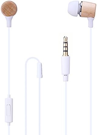 Wood Earbuds with Microphone and Remote - Corded Headset, Premium Genuine Wood In-ear Noise-isolating Headphones with Mic, Best Earphones for iPhone Android Phone Tab etc