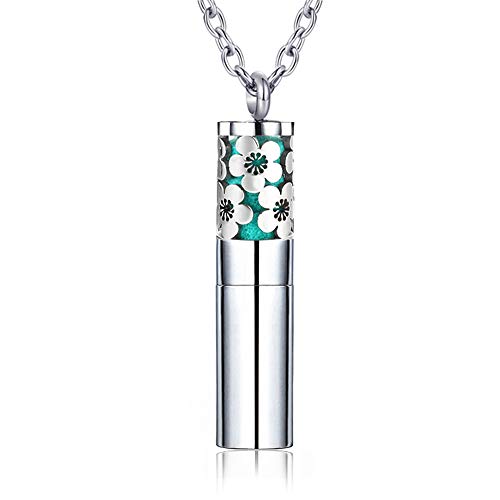 AZORA Essential Oil Diffuser Necklace Aromatherapy Diffuser Flower Cylinder Pendant Locket with Oils Container Stainless Steel Jewelry Gift Sets for Boys Girls Kids Women - Thumbnail 7