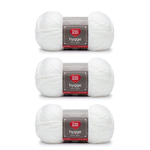 Red Heart Hygge Soft Yarn for Crocheting and Knitting, Snow, 3-Pack