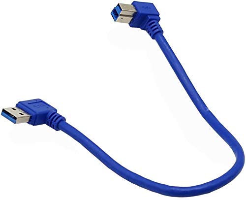 LiKuCo Double Angled USB 3.0 Cable A Male to B Male, 90 Degree Connector USB 3.0 Cord For Printer,Laptop,Dock,1Feet (Blue Left Angled USB A Male)