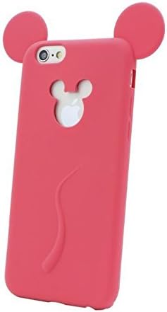 Cute Candy Colors Colorful 3D Soft Mickey Mouse Ear Silicone Cartoon Phone Case Cover for iPhone 6 6S 4.7Inch Red