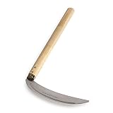 Nisaku NJP130 7" Grass and Weeding Sickle, Authentic Japanese Tomita (Est. 1960) Stainless Steel, Polished 14.25" Hardwood Handle
