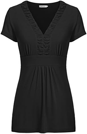 Womens Shirts,Kospoon Casual Short Sleeve V Neck Tunic Mesh Blouses Slim Black M
