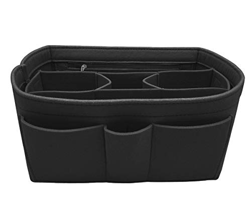 Felt Insert Fabric Purse Organizer Bag, Bag Insert In Bag with Zipper Inner Pocket Fits Neverfull Speedy 8010 Black M