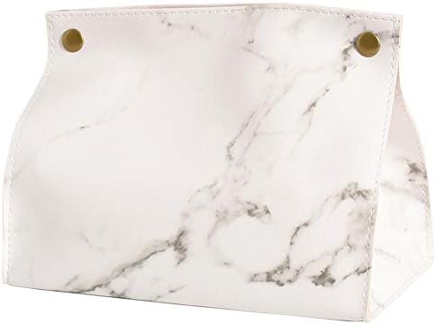 WXLAA Tissue Box PU Leather Nordic Marble Pattern Home Snap Closure Minimalist Tissue Holder Cover White