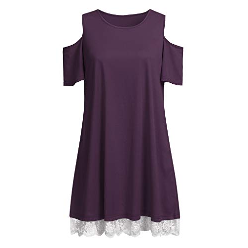 Todaies Women Casual Lace Dress, O Neck Short Sleeve Above Knee Dress Loose Party Dress (S, Purple)
