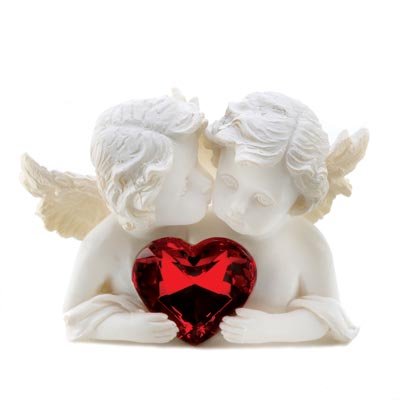 Koehler Two In Love White Faux Stone Cherub Angel Red Crystal Heart Collectible Figurine Statue