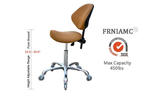 FRNIAMC Ergonomic Saddle Stool with Removable Backrest Swivel Rolling Height Adjustable Chair for Clinic Dentist Beauty Salon Tattoo Home Office (Camel)