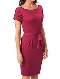 Chifave - Vestido de manga corta para mujer, de algodón, con bolsillos