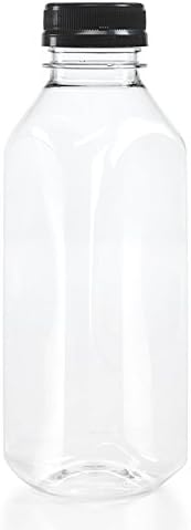 (8) 16 oz. Clear Food Grade Plastic Juice Bottles with Black Tamper Evident Caps (pack of 8)