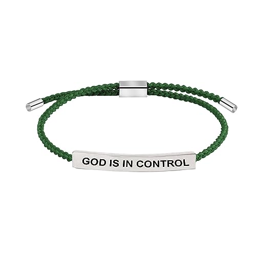 LIU JUN God Is In Control Bracelet, Handmade Braided Adjustable Fashion Inspirational Stainless Steel God Is In Control Tube Bracelets for Women (Green-Silver) at Amazon