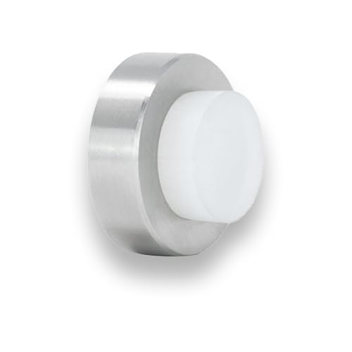 EVI Herrajes | Adhesive Door Stop | Wall-Mounted Handle Placement | 35 x 18 mm | Matte Stainless Steel | White Rubber | Anti-Impact Cushion | Adhesive or Screw | I-254/35-BAM. — image 1