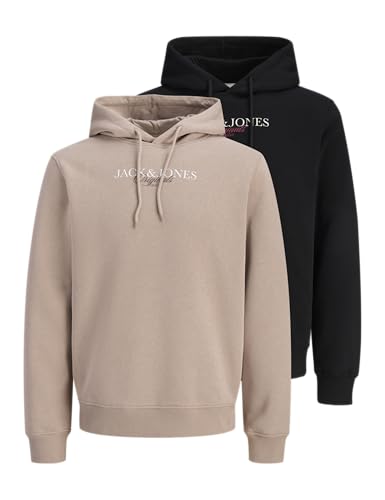 JACK & JONES Hood FST 2pk MP Jorbillyburg Lot de 2 Sweats Ă Capuche, Mocha Meringue, XS Homme