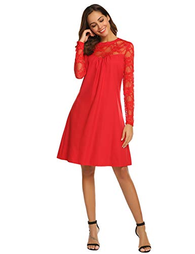 Misakia Women Casual Lace Dress Loose Patchwork Elegant Mini Chiffon Dress