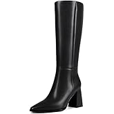 ZJA Knee High Boots Women Pointed Toe Wide Calf Boots Chunky High Heel Tall Fashion Zipper Long Boots Black Size 9