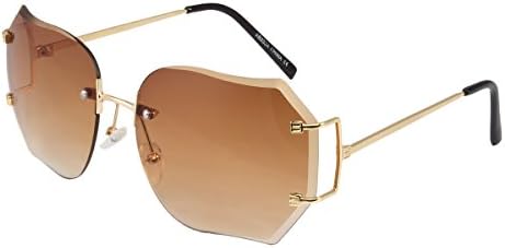 Fishing Sorcerer MZ Brown Lens Diamond Cut 70's Vintage Retro Oversized Rimless Large Square Lenses Women Sunglasses