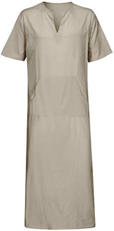 Loose Robe,Donci Men&Women Retro Vintage Cotton Linen Solid Color Blouse Henley Neck Pocket Short Sleeve One Piece Pajama