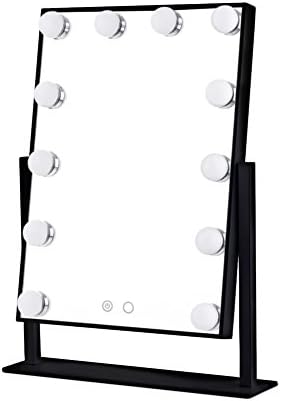 Orient Light LED Lighted Vanity Mirrors Classic Hollywood Look Tabletop Makeup Mirror with Touch Screen Buttons Dimmable Blubs Black Frame